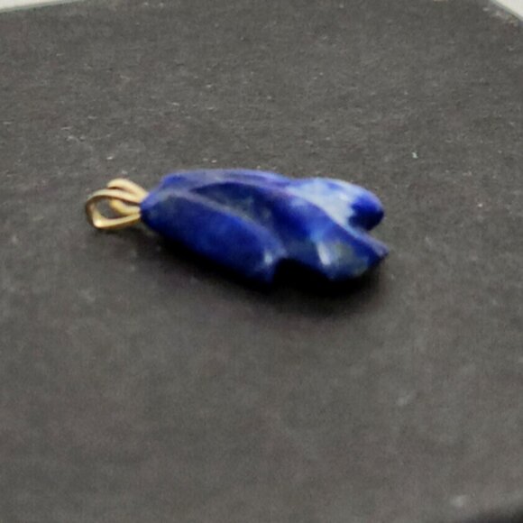 Vintage Natural Lapis Lazuli Pendant Teardrop Shape Charm with Gold 7/8" x  1/2" - Picture 6 of 7
